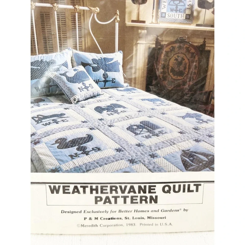 Better Homes and Gardens Weathervane Quilt Pattern Blue White Vintage 1983 01294